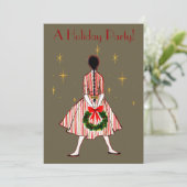  50s Kerstmeisje Vakantie Uitnodiging (Staand voorkant)