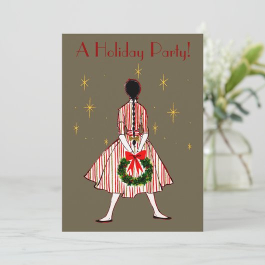  50s Kerstmeisje Vakantie Uitnodiging (Staand voorkant)