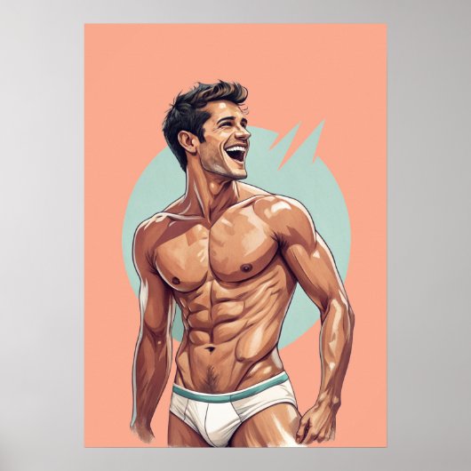 50s  - knappe Happy Guy Pose Poster (Voorkant)