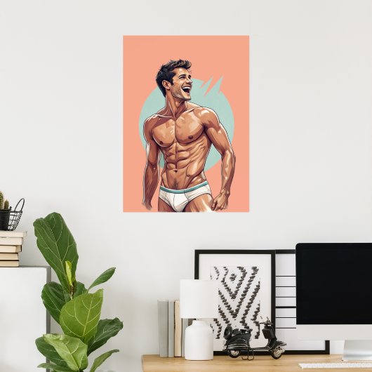 50s  - knappe Happy Guy Pose Poster (Thuiskantoor)