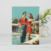 50s Koppel Bij Het Zwembad Kaart (Staand voorkant)