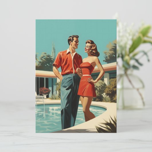 50s Koppel Bij Het Zwembad Kaart (Staand voorkant)