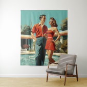 50s Koppel Bij Het Zwembad Wandkleed (In situ)