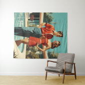 50s Koppel Bij Het Zwembad Wandkleed (In Situ (horizontaal))