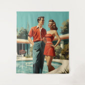 50s Koppel Bij Het Zwembad Wandkleed (Voorkant)