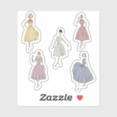 50s mode 5 kleurrijke jurken sticker (Vel)