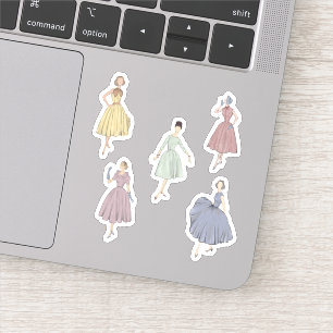 50s mode 5 kleurrijke jurken sticker