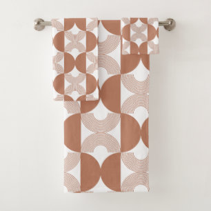 50s Moderne Middeleeuwse retro Lijn bruin wit Bad Handdoek