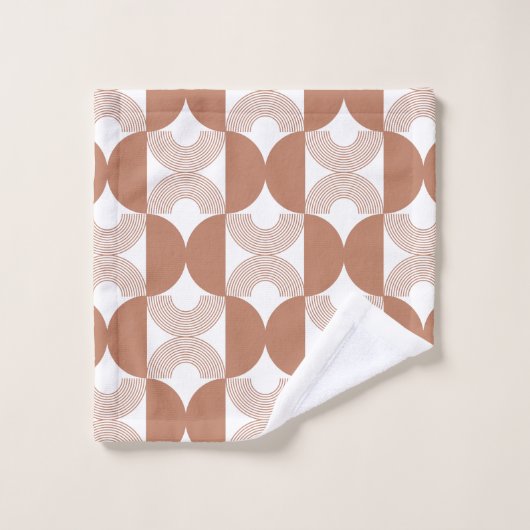 50s Moderne Middeleeuwse retro Lijn bruin wit Bad Handdoek (Wasdoekje)