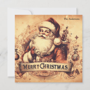 50s ouderwetse gedempte kleuren Santa Claus Feestdagenkaart