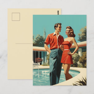 50s paar bij het zwembad briefkaart