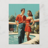 50s paar bij het zwembad briefkaart (Voorkant)