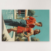 50s paar bij het zwembad legpuzzel (Horizontaal)