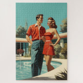 50s paar bij het zwembad legpuzzel (Verticaal)