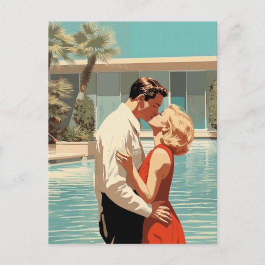 50s paar zoenen briefkaart (Voorkant)