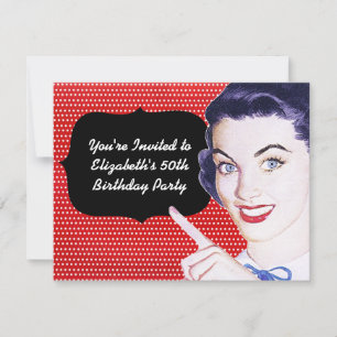 '50s Pointing Woman Birthday' Kaart