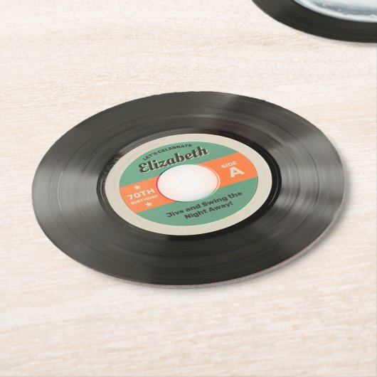 50's Record Stijl Ronde Kartonnen Onderzetter (Gebogen)