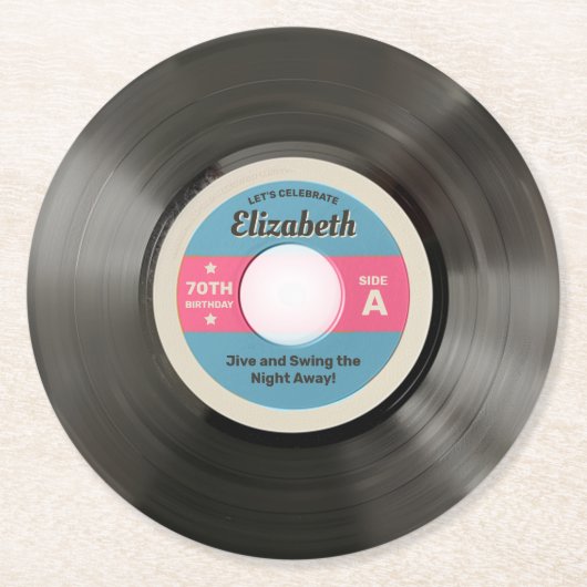 50's Record Stijl Ronde Kartonnen Onderzetter (Voorkant)
