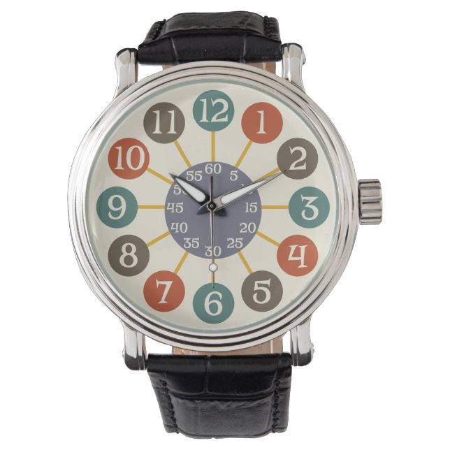 50s Retro Atomic Starburst Mideeuw Modern Horloge (Voorkant)