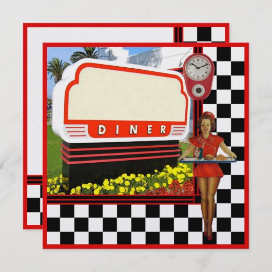50s Retro Diner Blank Sign Invitation (Voorkant / Achterkant)
