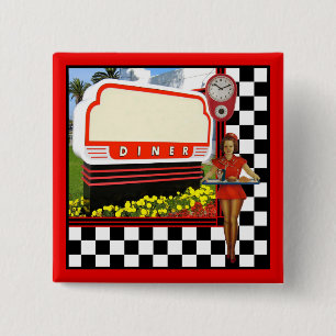 50s Retro Diner Blank Sign Vierkante Button 5,1 Cm