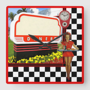 50s Retro Diner Blank Sign Vierkante Klok