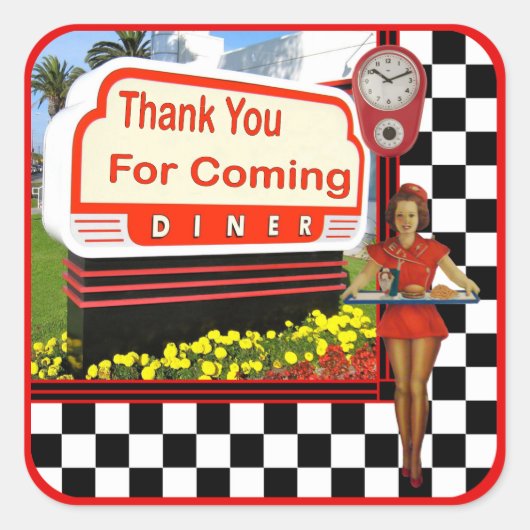 50s Retro Diner Dank u Sticker (Voorkant)