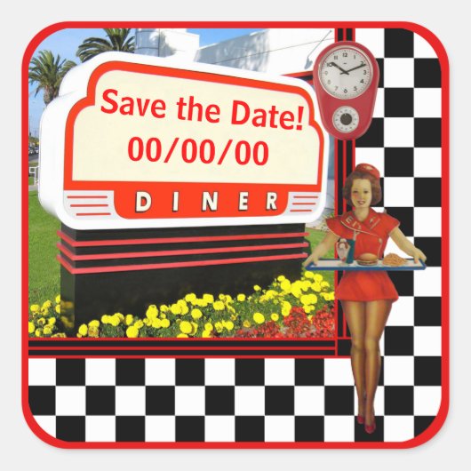 50s Retro Diner Save-the-Date Sticker (Voorkant)