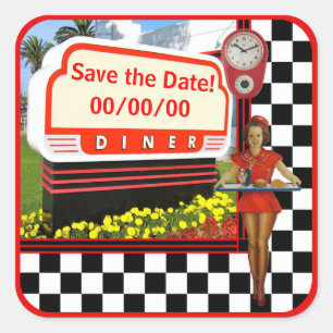 50s Retro Diner Save-the-Date Sticker