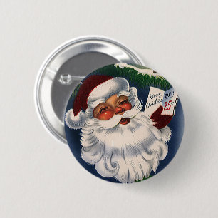 50s Retro Jolly Kerstman, Vintage Kerstmis Ronde Button 5,7 Cm