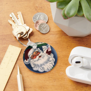 50s Retro Jolly Kerstman, Vintage Kerstmis Sleutelhanger