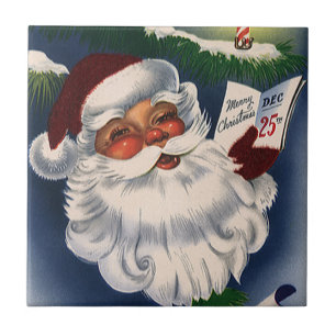 50s Retro Jolly Kerstman, Vintage Kerstmis Tegeltje