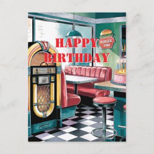 50s  Retro Jukebox, Diner, Verjaardagstaart Briefkaart