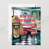 50s  Retro Jukebox, Diner, Verjaardagstaart Briefkaart (Voorkant / Achterkant)
