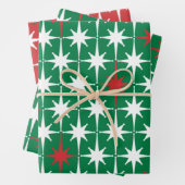  50s Retro kerststerpatronen Groen Inpakpapier Vel (In situ)