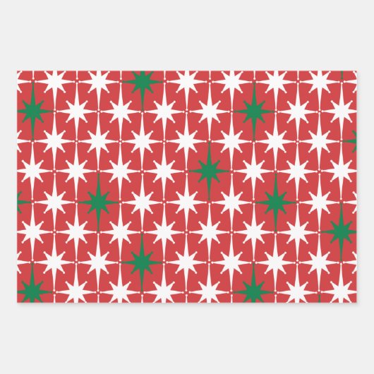  50s Retro kerststerpatronen rood Inpakpapier Vel (Voorkant 3)