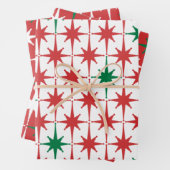  50s Retro kerststerpatronen rood Inpakpapier Vel (In situ)