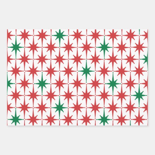  50s Retro kerststerpatronen rood Inpakpapier Vel (Voorkant)