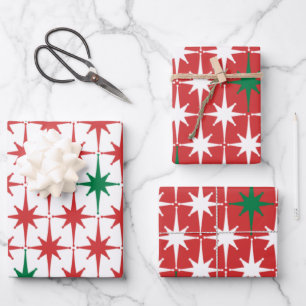  50s Retro kerststerpatronen rood Inpakpapier Vel
