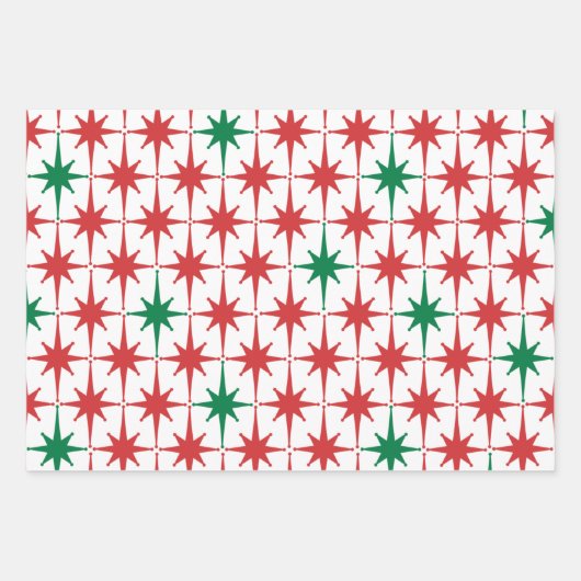  50s Retro kerststerren rood-groen wit Inpakpapier Vel (Voorkant 2)