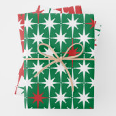 50s Retro kerststerren rood-groen wit Inpakpapier Vel (In situ)