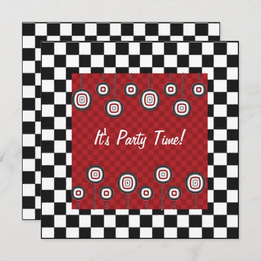50s Retro Party Checkerboard Diner Decor Kaart (Voorkant / Achterkant)