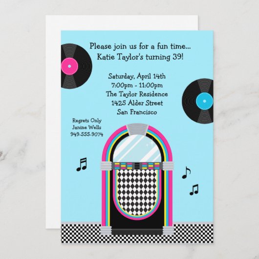 50's Retro Party Invitation Kaart (Voorkant / Achterkant)
