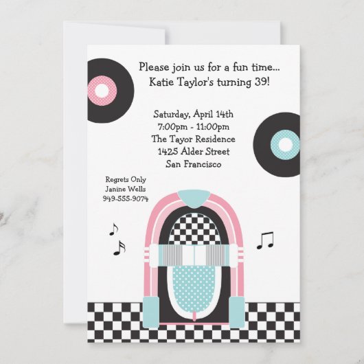 50's Retro Party Invitation Kaart (Voorkant)