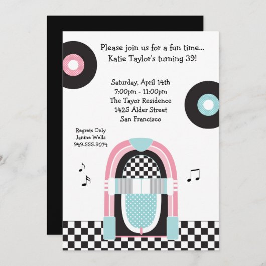 50's Retro Party Invitation Kaart (Voorkant / Achterkant)