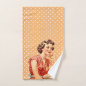 50s Schattig retro kunstwerk Polka dots Vrouw Roze Bad Handdoek (Handdoek)