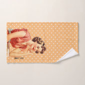 50s Schattig retro kunstwerk Polka dots Vrouw Roze Bad Handdoek (Handdoek)
