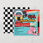 50's SOCK HOP Birthday Party Retro Red Invitation Kaart (Voorkant / Achterkant)
