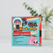 50's SOCK HOP Birthday Party Retro Red Invitation Kaart (Staand voorkant)