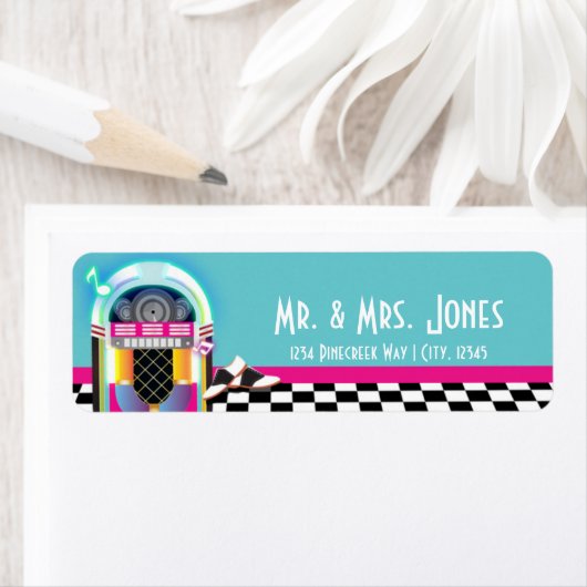 50's Sock Hop Dance Party Jukebox Adresetiketten Etiket (Insitu)